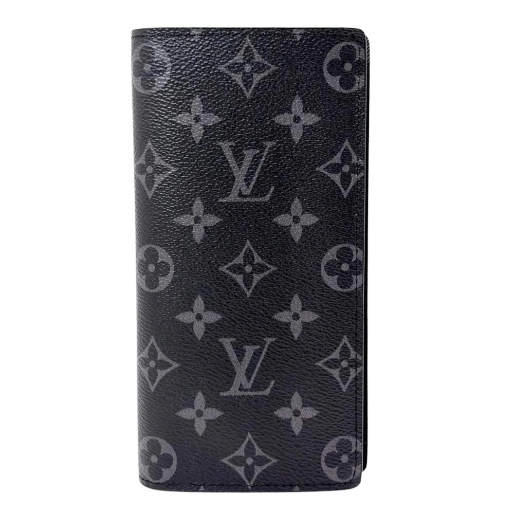 Louis Vuitton Monogram Eclipse Portefeuille Brazza Long Wallet M61697 Black R...